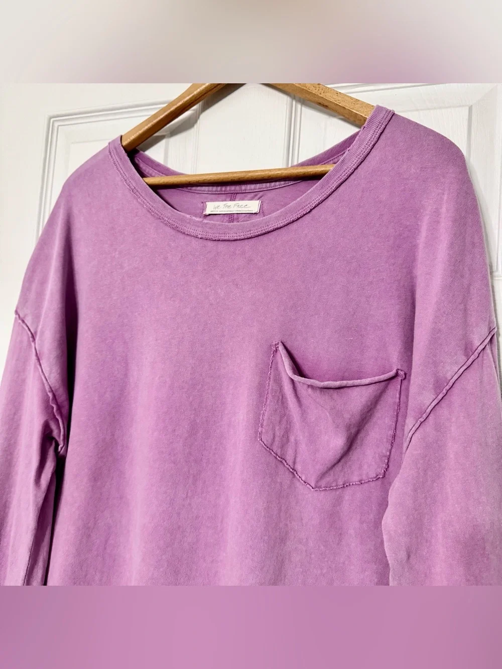 Free People We the Free Fade Into You Tee Cotton Pocket Long Sleeve Purple Pink
